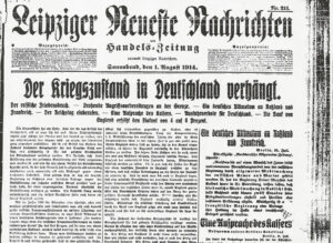 Portada del diario Leipziger anunciando el inicio de la Gran Guerra